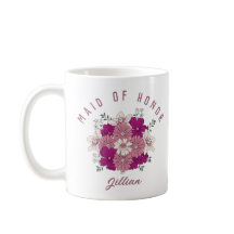 Retro Dark Flower Custom Name Bridesmaid Mug