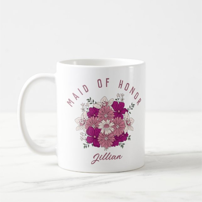 Taza De Café Retro Dark Flower Custom Name Bridesmaid Mug (Izquierda)