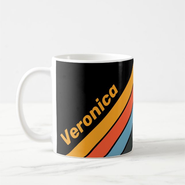 Taza De Café Retro Dark Rainbow Striped with Name (Izquierda)