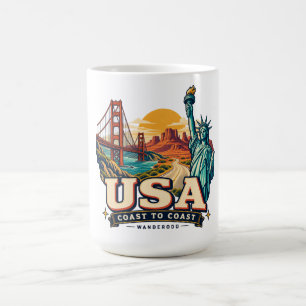 Taza de café retro de costa a costa de EE. UU. W