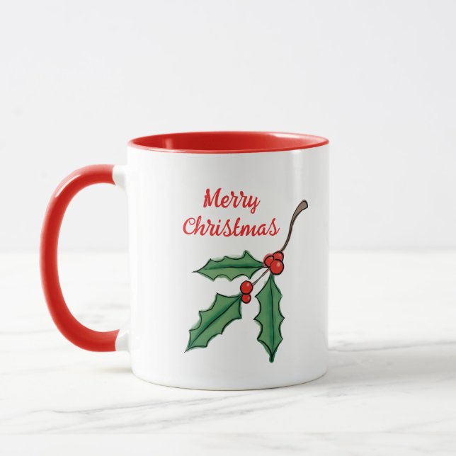 Taza de café retro de Navidad con acebo (Izquierda)