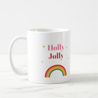 Taza de café retro de Navidad con arcoíris de los
