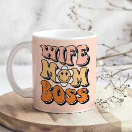 Taza De Café Retro de Rubor Pink Groovy "Mamá Esposa Jefe"