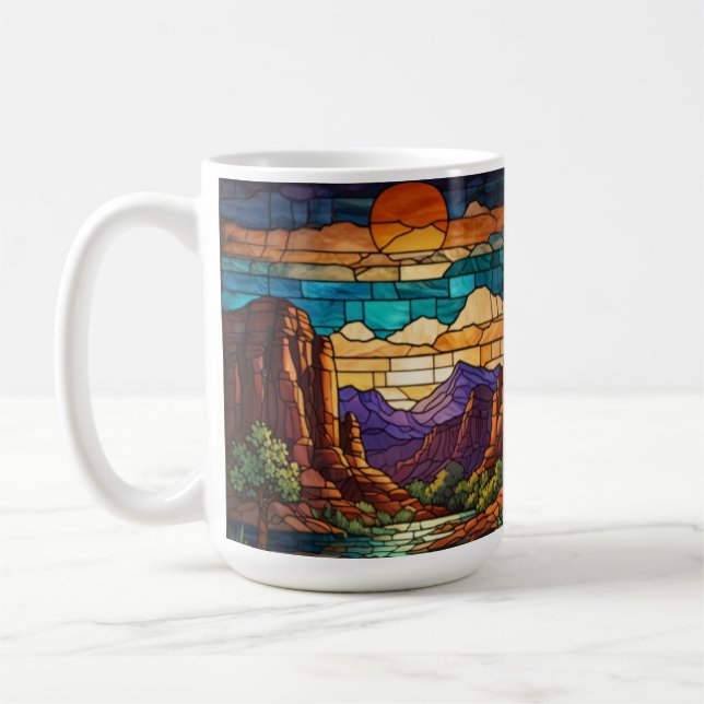 Taza De Café Retro desert scene Sedona mountains stainglass art (Izquierda)