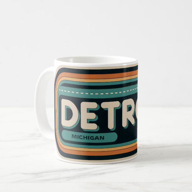 Taza De Café Retro Detroit Michigan Vintage (Anverso izquierdo)