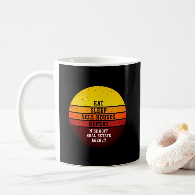 Taza De Café Retro Eat Sleep Repetir inmobiliario (Con donut)