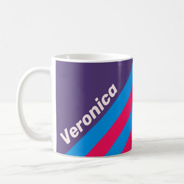 Taza De Café Retro Electric Grape Stripes with Name (Izquierda)