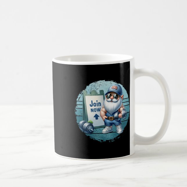 Taza De Café Retro Fitness Gnome In Gym Outfit With Dumbbells V (Derecha)