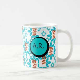 Taza De Café Retro Floral Monogramado