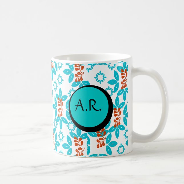 Taza De Café Retro Floral Monogramado (Derecha)