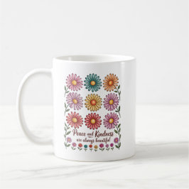 Taza De Café Retro Floral Peace and Kindness