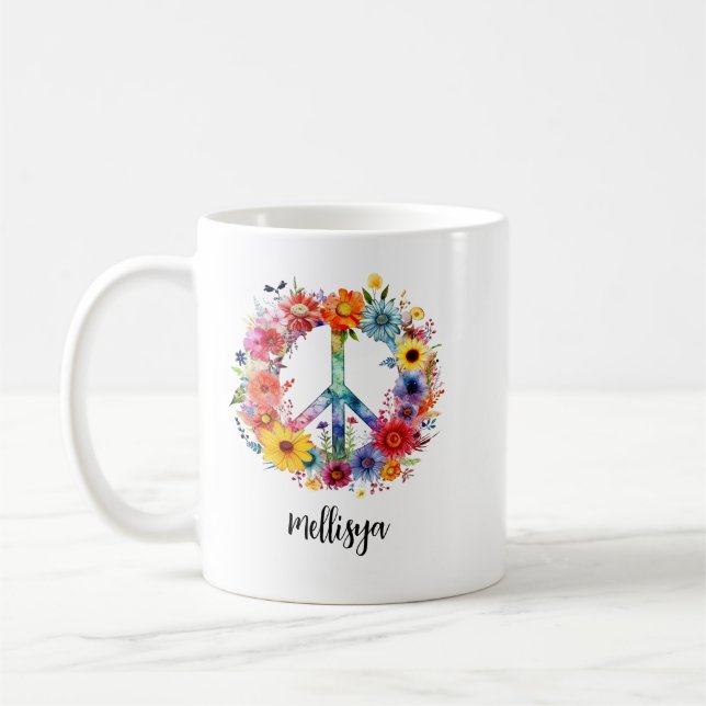Taza De Café Retro Floral Peace and Kindness (Izquierda)