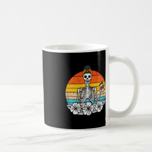 Taza De Café Retro Floral Skeleton Enfermera Halloween Scrub To