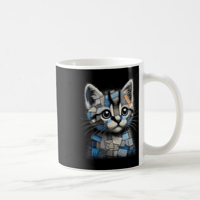 Taza De Café Retro Funny Denim Patch Animal Cat Print  (Derecha)