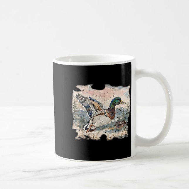 Taza De Café Retro Funny Mallard Duck Waterfowl Hunting Cozy Se (Derecha)