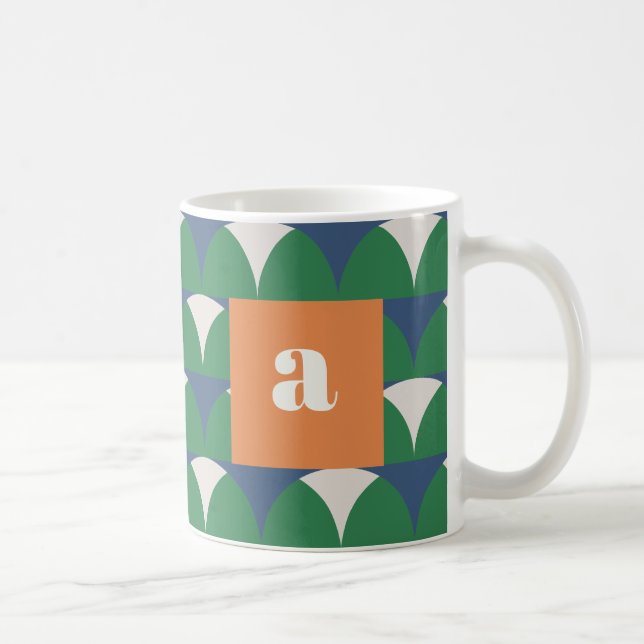 Taza De Café Retro geométrico verde azul moderno personalizado  (Derecha)
