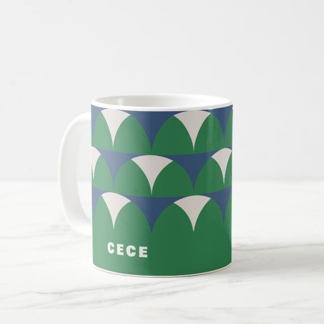 Taza De Café Retro geométrico verde azul moderno personalizado  (Anverso izquierdo)