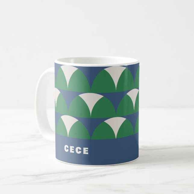 Taza De Café Retro geométrico verde azul moderno personalizado  (Anverso izquierdo)