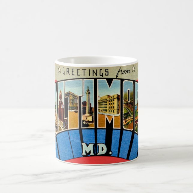 Taza De Café Retro Greeting from Baltimore Mug (Centro)