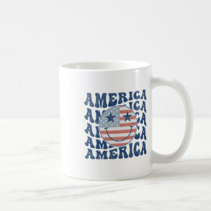 Taza De Café Retro Groovy Estados Unidos Sonríe Cara Patriótica