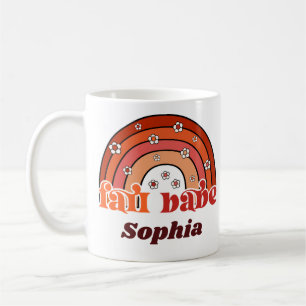 Taza De Café Retro Groovy Otoño Bebe Arcoíris con Margaritas Ot