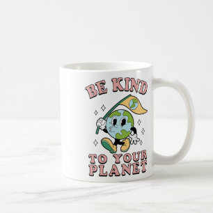 Taza De Café Retro Groovy sé amable con tu planeta Tierra Día 7