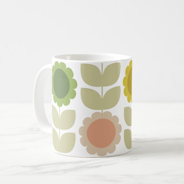 Taza De Café Retro Groovy Summer Flowers Stems (Anverso izquierdo)