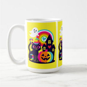 Taza De Café Retro Halloween Kawaii Gato negro, diseño de calab