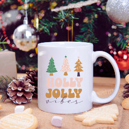 Taza De Café Retro Holly Jolly Vibes Navidades Mug