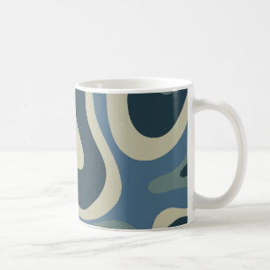 Taza De Café Retro Láquido Swirl Abstracto Patrón Gris Azul