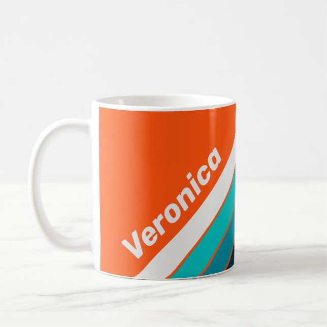 Taza De Café Retro Lifeguard Stripes with Name (Izquierda)