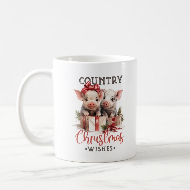 Taza De Café Retro lindo dos Navidades de países cerdos (Izquierda)