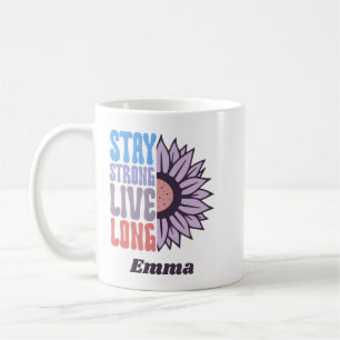 Taza De Café Retro Mantente Fuerte Vive Largo Girasol Positivo