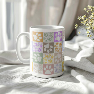 Taza De Café Retro Mascota Paw Checkered