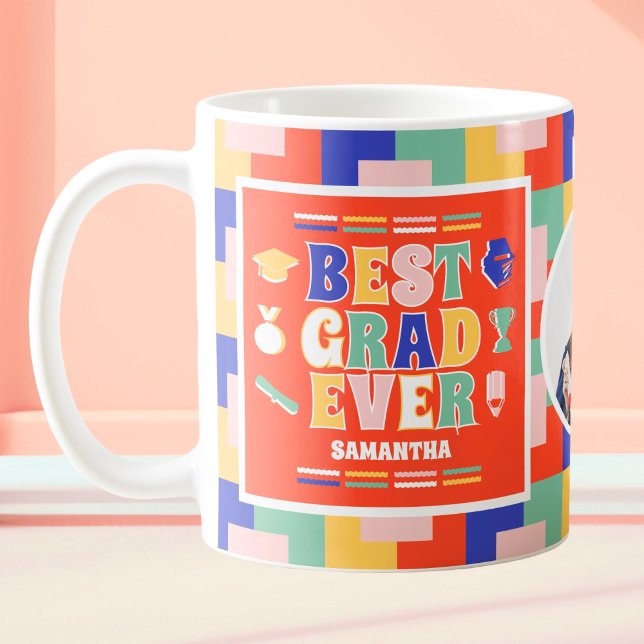 Taza De Café Retro Mejor Grado Foto Graduación Roja (Subido por el creador)