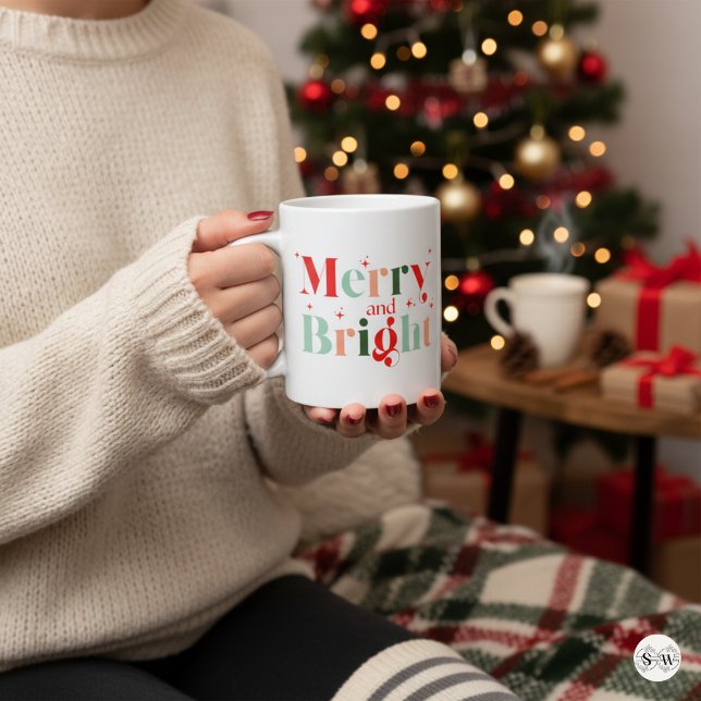Taza De Café Retro Merry and Bright Christmas (Subido por el creador)