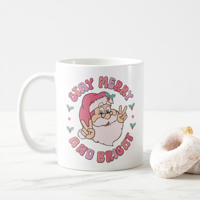 Taza De Café Retro Merry & Bright Santa (Con donut)