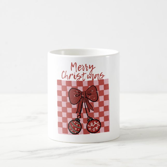 Taza De Café Retro Merry Christmas Bow and Ornaments Design (Centro)
