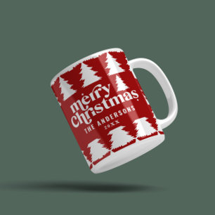 Taza De Café retro Merry Christmas, un elegante árbol de vacaci