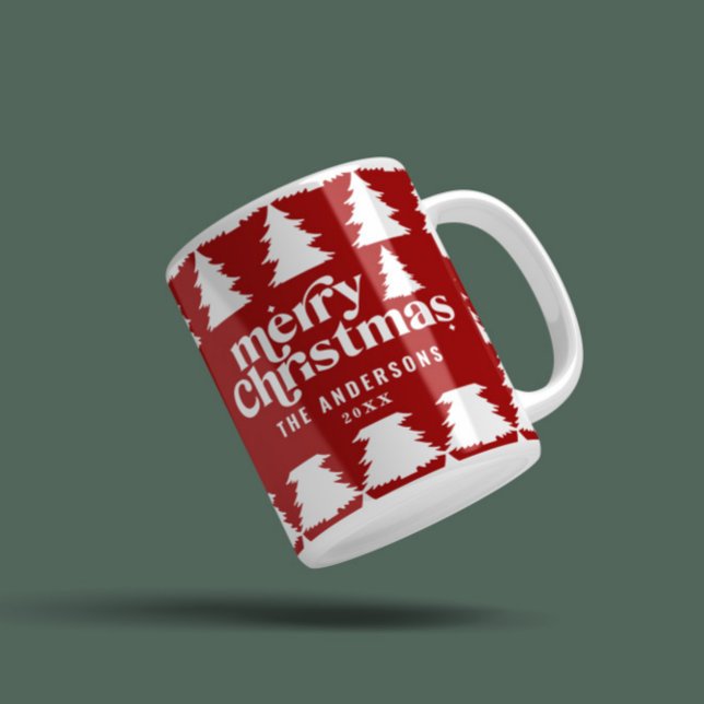 Taza De Café retro Merry Christmas, un elegante árbol de vacaci (Subido por el creador)