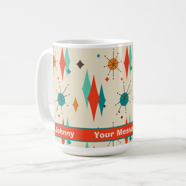 Taza De Café Retro Mid Century Starburst Diamante Personalizado (Anverso izquierdo)