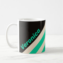 Taza De Café Retro Midnight Mint Stripes with Name