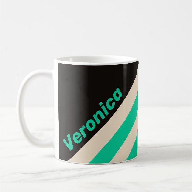 Taza De Café Retro Midnight Mint Stripes with Name (Izquierda)