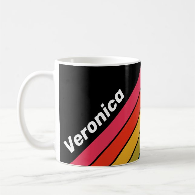 Taza De Café Retro Midnight Rainbow Striped with Name (Izquierda)