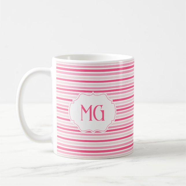 Taza De Café Retro Monogrammed Minimalist Stripes (Izquierda)
