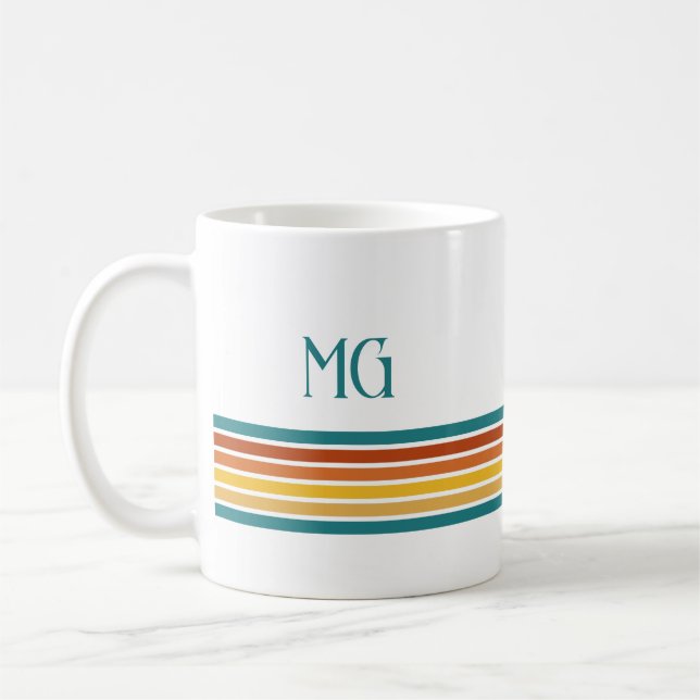 Taza De Café Retro Monogrammed Minimalist Stripes (Izquierda)