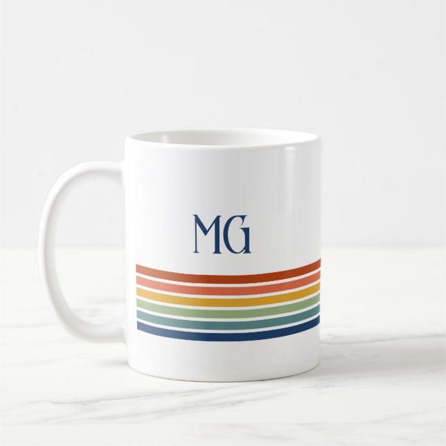 Taza De Café Retro Monogrammed Minimalist Stripes (Izquierda)