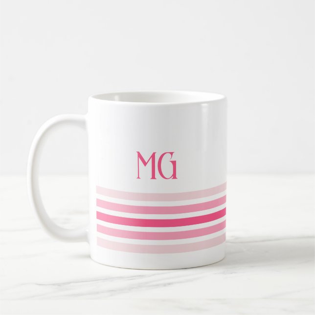 Taza De Café Retro Monogrammed Minimalist Stripes (Izquierda)