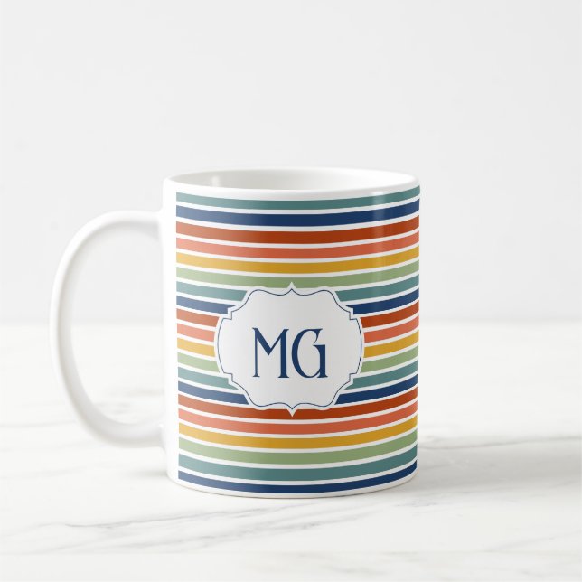 Taza De Café Retro Monogrammed Minimalist Stripes (Izquierda)