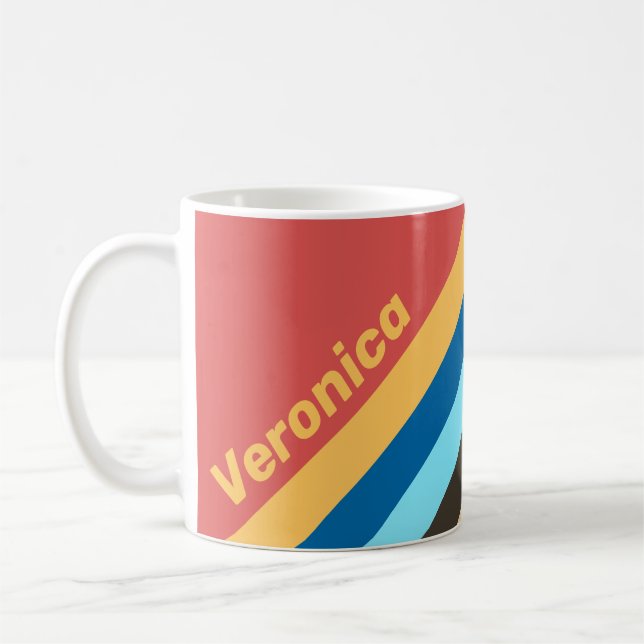 Taza De Café Retro Murmur Stripes with Name (Izquierda)